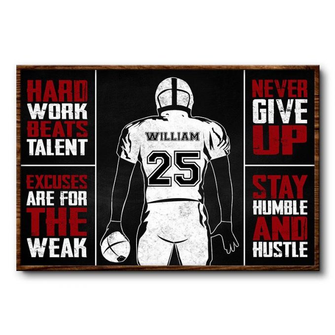 Football Sports Motivation Poster Custom Hard Work Beat Talent American Football