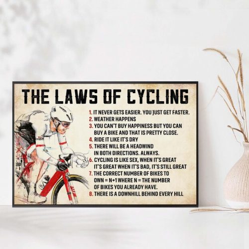 Laws Of Cycling Poster – Cycling Gifts, Bicycle Motivational Wall Art