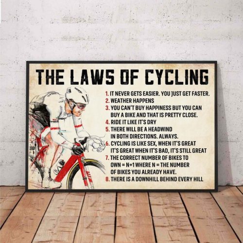 Laws Of Cycling Poster – Cycling Gifts, Bicycle Motivational Wall Art