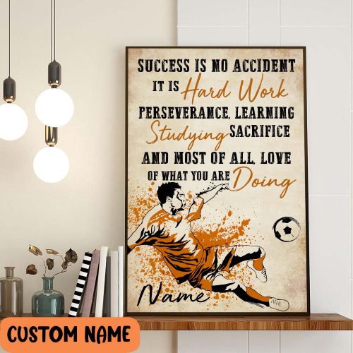 Soccer Player Motivational Poster Football Wall Art Gift For Son Personalized