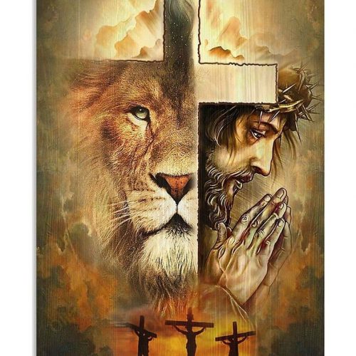 Jesus And Lion Christian Poster Jesus Cross Wall Art Religious Home Decor Living Room