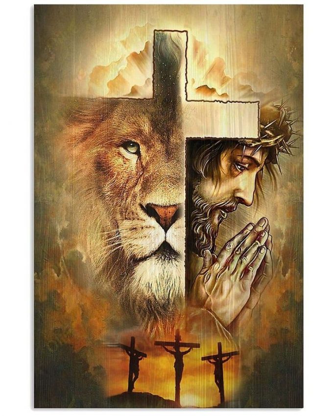 Jesus And Lion Christian Poster Jesus Cross Wall Art Religious Home Decor Living Room