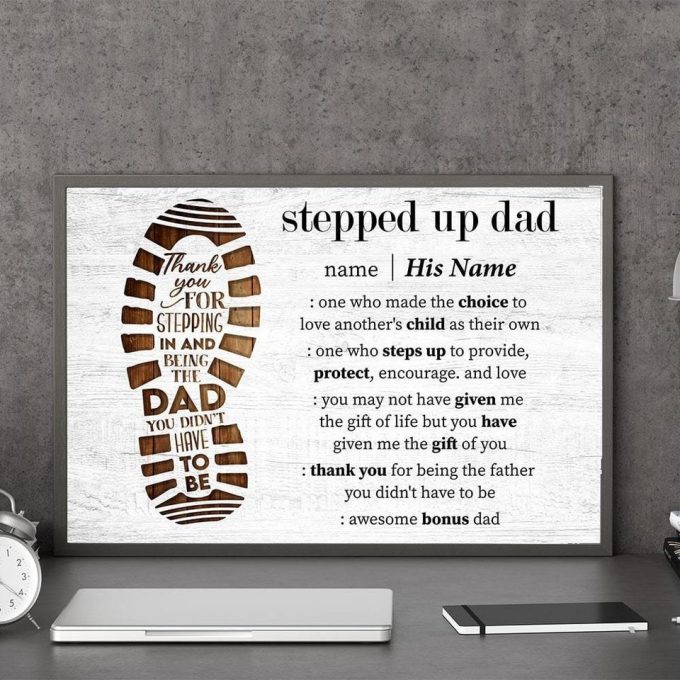 Stepped Up Dad Definition Poster Father’S Day Gift For Step Dad, Bonus Father Personalized Name