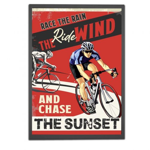 The Cycling Poster, Race The Rain The Ride Wind And Chase The Sunset, Living Room Wall Art 18″x24″