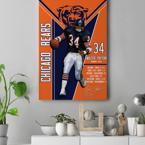 Walter Payton No.34 Chicago Bears Vertical Posters Motivated Signature Wall Art