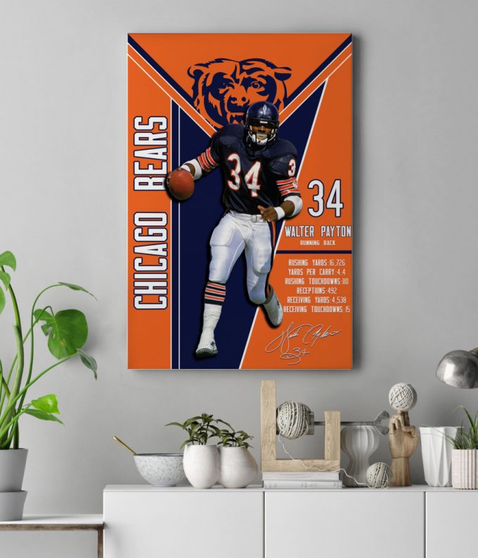 Walter Payton No.34 Chicago Bears Vertical Posters Motivated Signature Wall Art