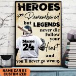 Heroes Get Remembered But Legends Never Die Custom Baseball Player Poster Print