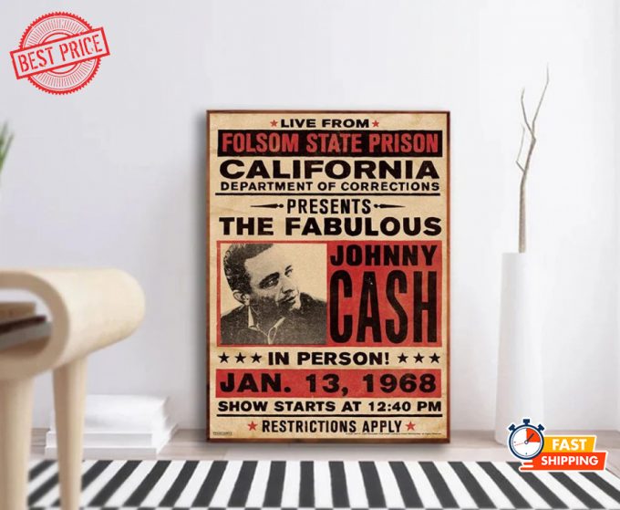 Singer Music Style At Folsom Prison Johnny Cash Vertical Posters Wall Art Decor