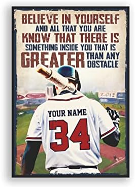 Personalized Baseball Poster for Boys Room, Believe In Yourself Inspirational Motivational Gift for Baseball Players Baseball Lovers, Baseball Wall Art Print Bedroom Decor Unframed