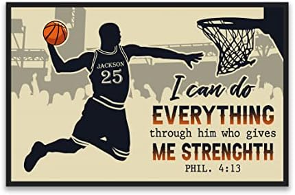 Personalized I Can Do Everything Basketball Poster, Inspirational Basketball Gift for Christian Basketball Player Sports Lover, Religious Wall Art Print Boys Bedroom Man Cave Decor