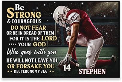 Personalized Be Strong & Courageous American Football Poster, Motivational Gift for Football Player, Football Lover Gift, Religious Christian Wall Art Man Cave Decor