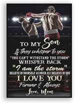 To My Son Believe In Yourself Boxing Poster, Boxer Poster, Boxing Lover Custom Gift for Son from Mom Dad, Workout Boxing Wall Art Print Boy’s Room Man Cave Decor