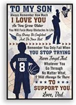 Dad To My Son Always Remember Personalized Basketball Poster, Inspirational Basketball Gift for Son, Basketball Player, Sports Lover Wall Art Kids Teen Boy’s Bedroom Decor