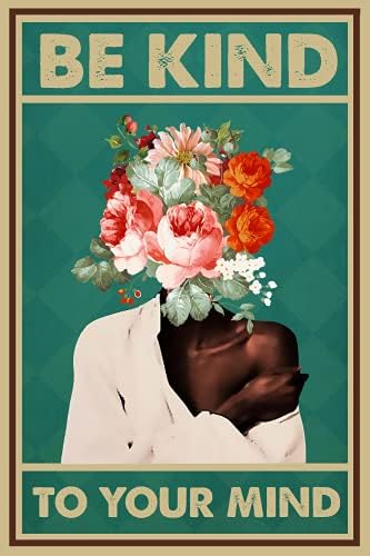 Be Kind To Your Mind Pot Head Poster, Black Woman Poster, Inspirational Gift for Afro American African Black Women and Girls, Gift for Gardeners, Gardening Lovers, Visual Wall Art Home Decor