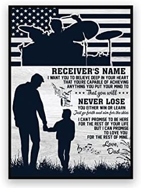 Personalized Father and Son You Will Never Lose Drummer Poster, Drumming Poster Gift for Drummers Drum Lovers, US Flag Wall Art Print Boys Bedroom Man Cave Decor Unframed