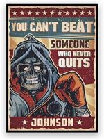 Personalized You Can’t Beat Someone Who Never Quits Boxing Poster, Skull Boxer Poster, Inspirational Boxing Lover Gift, Vintage Workout Wall Art Print Room Club Decor