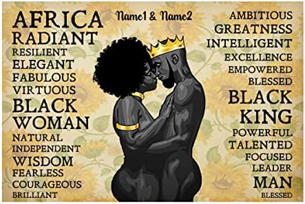 Personalized Black Woman Black Man King Queen Black Couple Poster Pride Gift for Afro African Couples Black Love Valentine Wedding Anniversary Sunflower Wall Art Print Home Decor