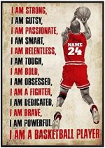 Personalized I Am Strong Basketball Player Poster Basketball Poster, Motivational Gift for Basketball Lovers, Basketball Wall Art Print Boys Bedroom Man Cave Decor