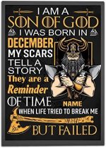 Personalized I Am A Son Of God Proud Viking Poster Gift for Vikings Warriors Viking Men Christians Wall Art Print Viking Room 12×18 in