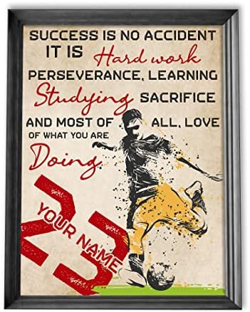 Godoprint Personalized Name Number Soccer Poster, Success Is No Accident Inspirational Gift for Soccer Player Sports Lover, Soccer Wall Art Print Boy’s Bedroom Decor Unframed