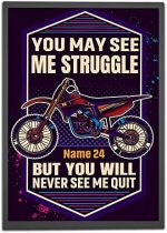 Personalized Never See Me Quit Motocross Poster Inspirational Gift for Motocross Rider Biker Motor Racer Motorcyclist, Dirt Bike Wall Art Print Home Decor Unframed