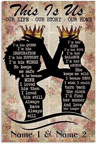 Personalized I’m His Queen I’m Her King Black Couple Poster Gift for Afro African Couples Valentine Wedding Anniversary, Black Love Wall Art Print Bedroom Decor Unframed