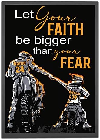 Personalized Father and Son Let Your Faith Be Bigger Motocross Poster Gift for Motocross Rider Biker Motor Racer Motorcyclist Dirt Bike Wall Art Print Home Decor Unframed