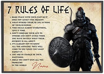 Personalized 7 Rules Of Life Viking Poster, Inspirational Gift for Vikings Warriors Spartans Viking Men Wall Art Print Boy’s Bedroom Man Cave Decor Vintage Unframed