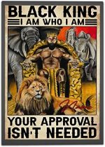 Personalized I Am Who I Am Black King Poster, Lion And Black Man Poster, Black Pride Gift for Black Men African American Wall Art Print Home Man Cave Decor Unframed