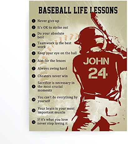 Baseball Life Lessons Poster, Personalized Baseball Poster for Boys Room, Inspirational Gift for Baseball Players Baseball Lovers, Baseball Wall Art Print Bedroom Decor Unframed