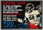 Personalized Never Quit You Can Do It American Football Poster Motivational Gift for Football Player Sports Lover Watercolor Wall Art Print Boy’s Bedroom Man Cave Decor