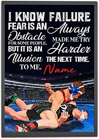 Personalized Wrestler Poster, I Know Fear Is An Obstacle Wrestling Poster Inspirational Gift for Wrestler Wrestling Lover Wall Art Print Man Cave Club Decor Unframed, 12×18 in