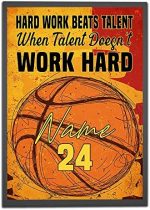 Personalized Hard Work Beats Talent Basketball Poster, Inspirational Gift for Basketball Player Fan Sports Lover, Basketball Wall Art Print Boys Bedroom Man Cave Decor