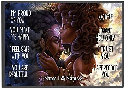 Personalized You Make Me Happy Black Couple Poster, Gift for Couples Anniversary Afro African King Queen Black Love Wall Art Print Home Bedroom Decor Unframed