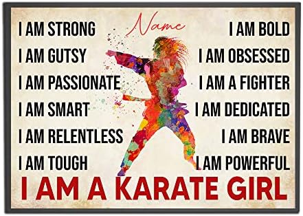 Personalized I Am Strong Karate Girl Poster Canvas Inspirational Motivational Gift for Karate Lovers Martial Arts Wall Girl’s Room Decoration Colorful Unframed