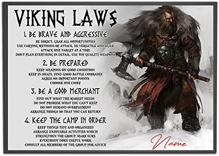 Personalized Viking Laws Poster Viking Poster Inspirational Gift for Vikings Warriors Viking Men Wall Art Print Viking Room Bedroom Man Cave Decor Unframed, 18×12 in