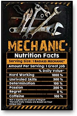 Auto Mechanic Nutrition Facts Poster, Mechanic Shop Decor, Garage Wall Art Decor, Aircraft Mechanic Vintage Poster, Automotive Art Mechanic Worker Home Decoration Christmas Holiday Gift