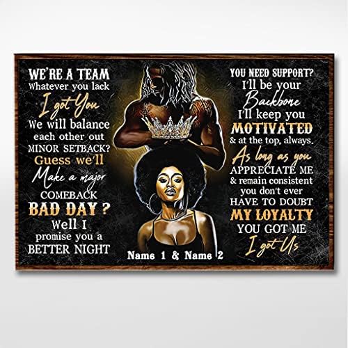 We’re A Team Personalized Black Couple Poster, Gift for Couple, Black Pride, Afro African American Black King Black Queen, Valentine’s Day, Wedding Anniversary, Wall Art Print Bedroom Decor