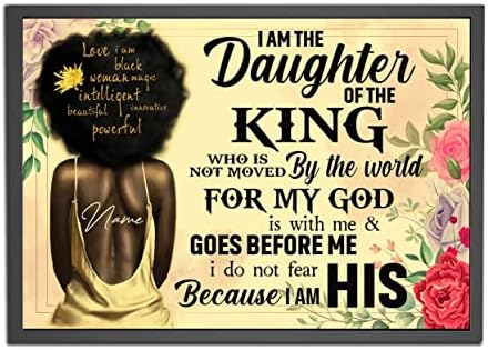 Personalized Black Girl Poster, God Says You Are Unique African American Afro Girl, Black Pride Gift, Christian Gift, Floral Wall Art Girl’s Bedroom Decor, 18×12 in