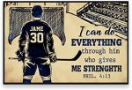 Personalized I Can Do Everything Ice Hockey Poster, Hockey Gift for Boys Men Hockey Player, Hockey Lover, Christian Gift Wall Art Print Bedroom Man Cave Decor Unframed