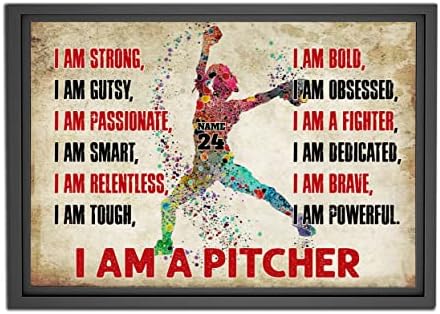 Personalized I Am Strong Pitcher Softball Poster, Inspirational Gift for Softball Player, Softball Lover Gift, Softball Girls Bedroom Decor Watercolor Wall Art Print