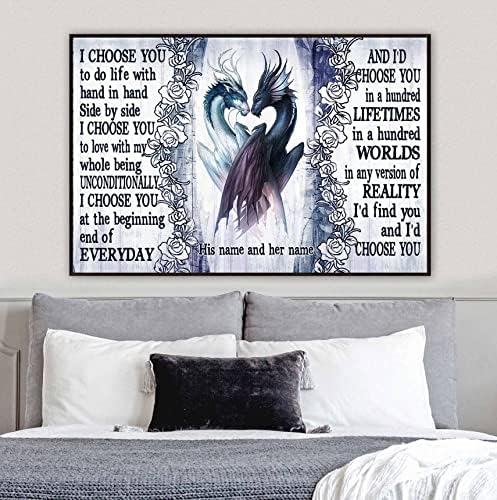 I Choose You To Do Life Personalized Dragon Couple Poster, Dragon Lover Gift for Couple Valentine’s Day Wedding Anniversary, Gift for Her, Him, Dragon Wall Art Print Bedroom Decor Unframed