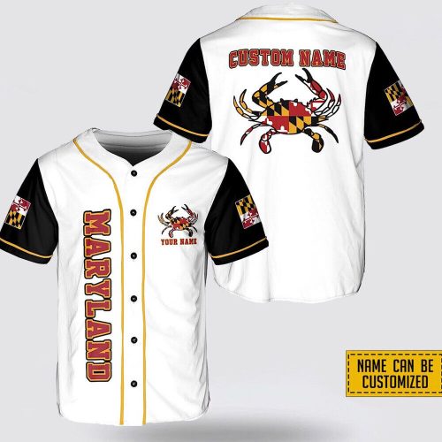 Personalized Maryland States Pride Flag Crab Baseball Jersey Shirt For Adults