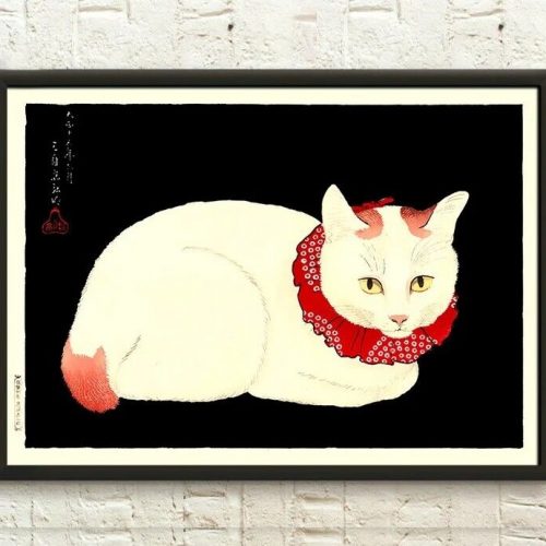 Japanese Art Print – White Cat 1934 – Ukiyo Poster Japan Art Japanese Wall Art