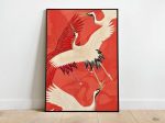 Vintage Japanese poster with Crane Bird, Home Decor 12×18 Print Paper Poster