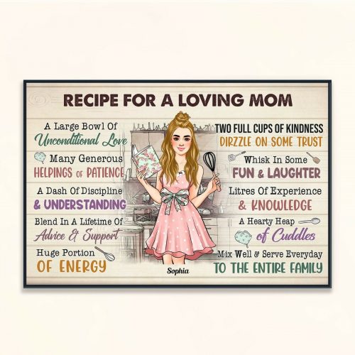 Recipe For A Loving Mom Personalized Poster Birthday Mother’s Day Gift For Mom