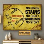 Personalize Softball No Grass Stains Poster Unframed Motivation Sports Wall Art