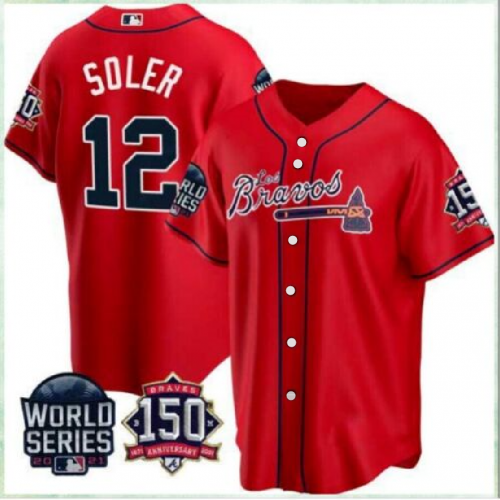 Atlanta Braves Jorge Soler Los Bravos World Series Red PRINTED Baseball Jersey