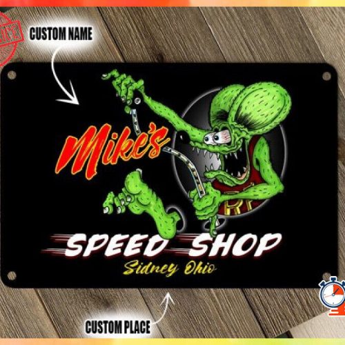 Personalized Hot Rod Garage | Speed Shop Metal Sign Poster