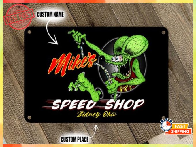 Personalized Hot Rod Garage | Speed Shop Metal Sign Poster